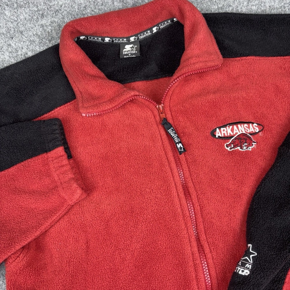 Arkansas Razorbacks Fleece Jacket Mens Medium Red Black Full Zip NCAA Football